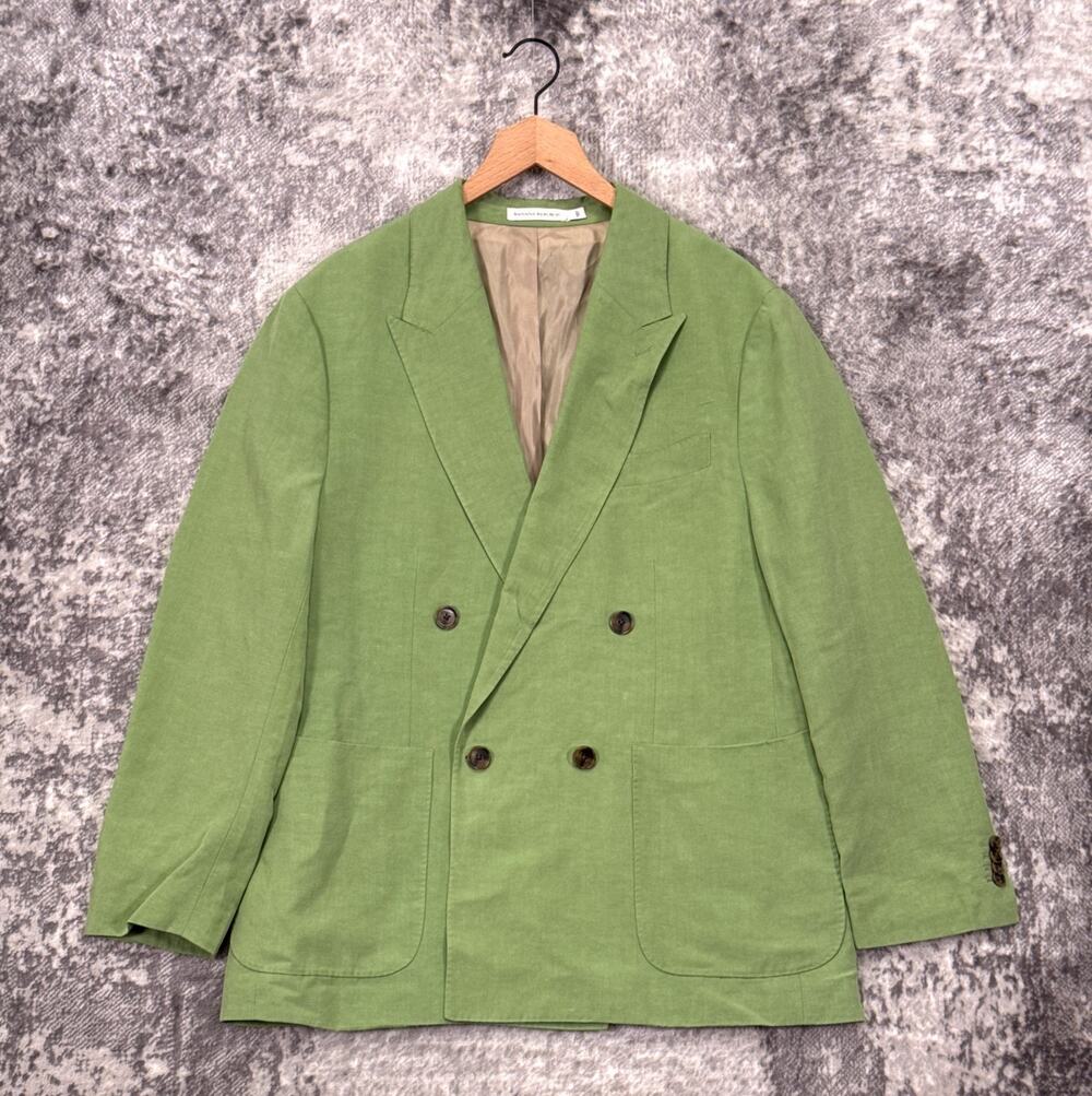 Banana Republic Tencel Linen Double Breasted Blazer Jacket 42 Short Mens Green